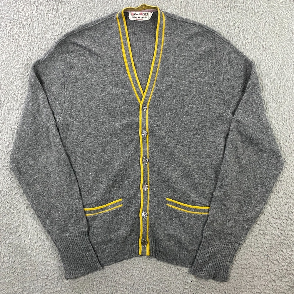 Vintage Robert Bruce Cardigan Sweater Mens M Supreme Orlon‎ Dupont Acrylic Retro